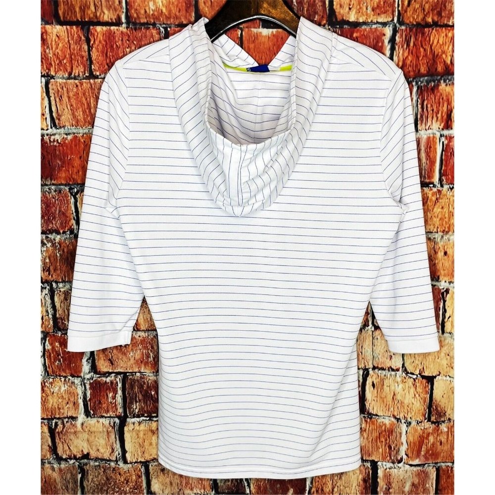 FootJoy 3/4 Sleeve Pinstripe Hoodie Women’s Medium White Blue - Picture 3 of 5